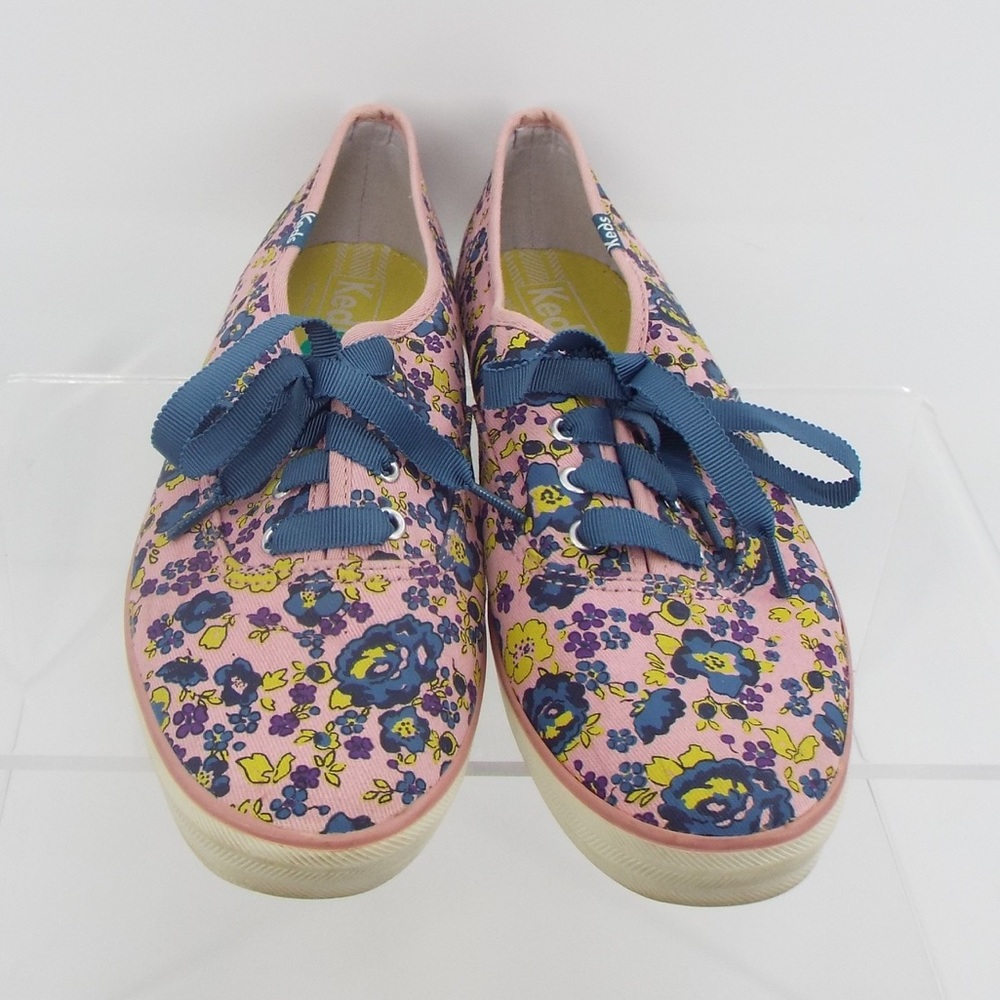 Keds Pink Floral Sneakers with Blue Ribbon Laces